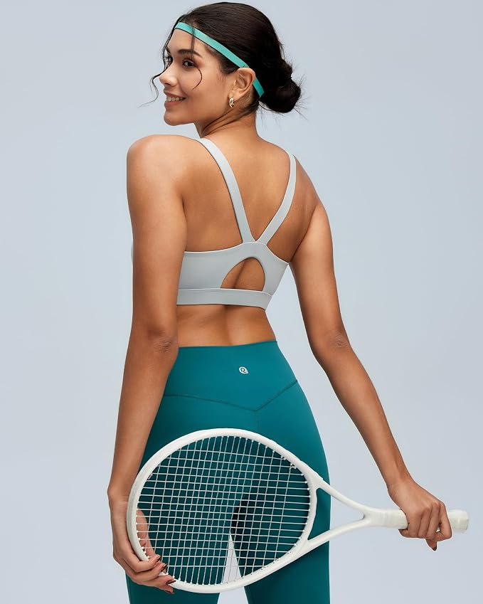 RUNNING GIRL Sports Bras for Women,Light Impact Molded Cup Strap Sports Bra with Sewn in Pads,Best for A-C Cup