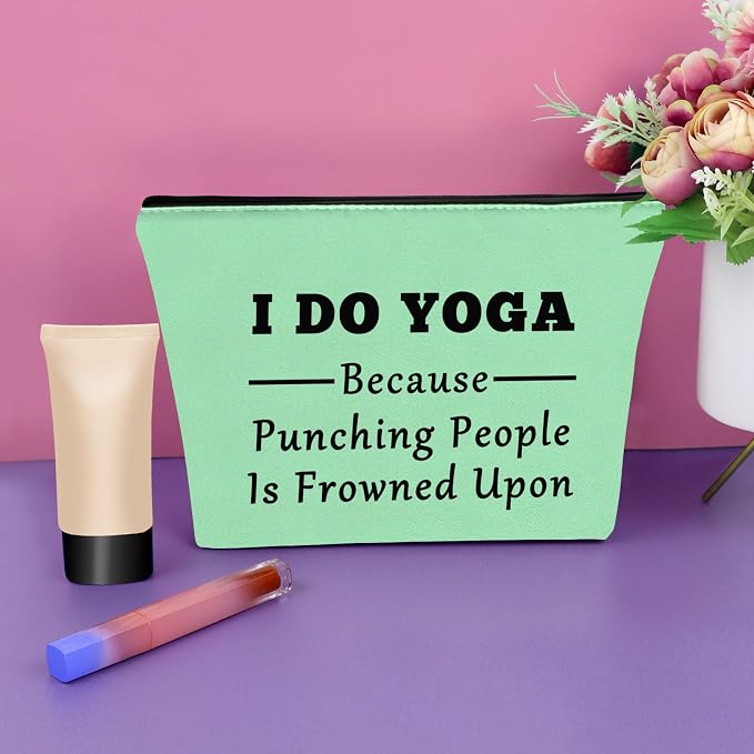 Sazuwu Yoga Themed Gifts for Women Green Makeup Bag Yoga Instructor Teacher Thank You Gifts Travel Pouch Birthday Present
