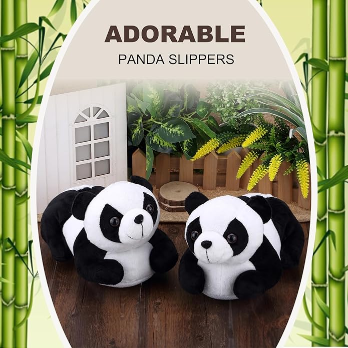Onmygogo Indoor Fuzzy Winter Animal Panda and Cow Plush Slippers for Adult Women Men Boys Girls Kids