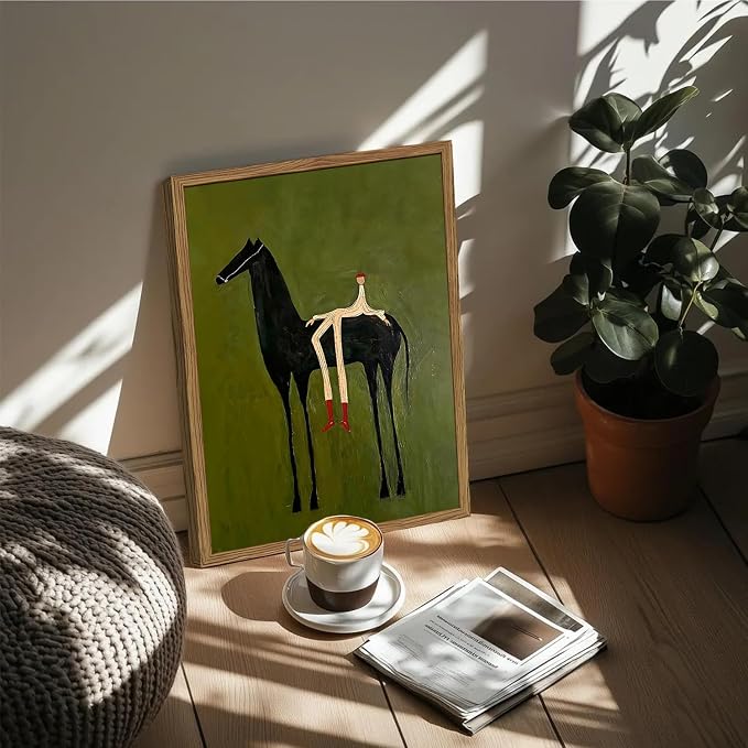 Abstract Western Cowboy Wall Art Vintage Horse Rider Wall Decor Painting, Contemporary Southwestern Poster Canvas Print Picture for Living Room Bedroom 16x24 inch Wood Framed