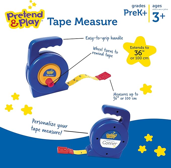 Learning Resources Pretend Play 3" Long Tape Measure - Ages 3+ Kids Measuring Tape, Measuring Tape Retractable, Educational Toys for Kids
