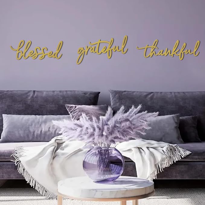 Thankful Grateful Blessed Letter Sign Metal Wall Decor, 3 Piece Gold Letters Wall Art for Bathroom Bedroom Metal Words Wall Decor for Home Decor (Gold)