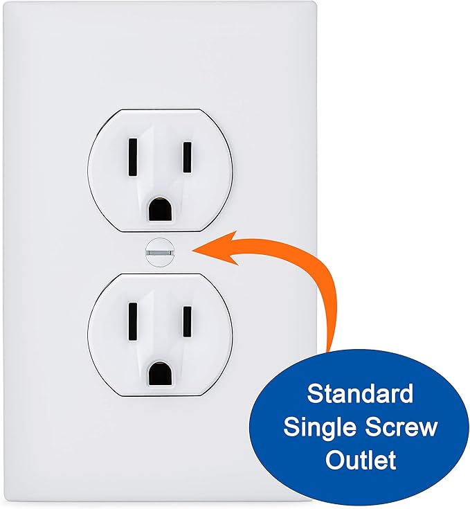 Safety Innovations Self-Closing Babyproof Outlet Covers - (For Center Screw Outlets Only) An Alternative To Wall Socket Plugs for Child Proofing, (12-Pack), (1-Screw), (White) White)