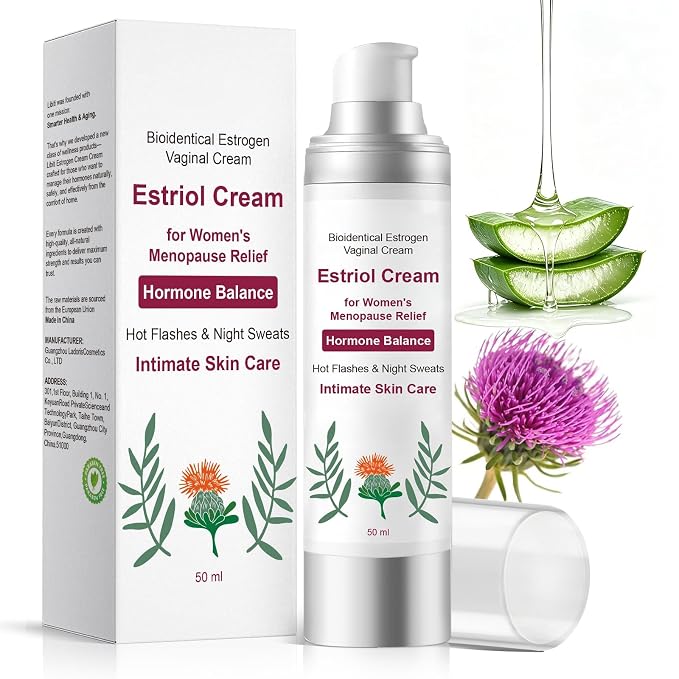 Estriol Cream for Women, Creamy Peach Vaginal Bioidentical Estrogen Cream, Menopause Care: Balance Hormones, Treat Hot Flashes, Night Sweats, and Protect Intimate Skin, 50g