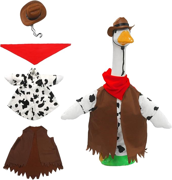 OBILAN Porch Goose Outfits, Western Cowboy Goose Outfits, and Cute Goose Clothes fit Large 23" H Statues for Outdoor Garden and Yard Decoration(Brown Denim)