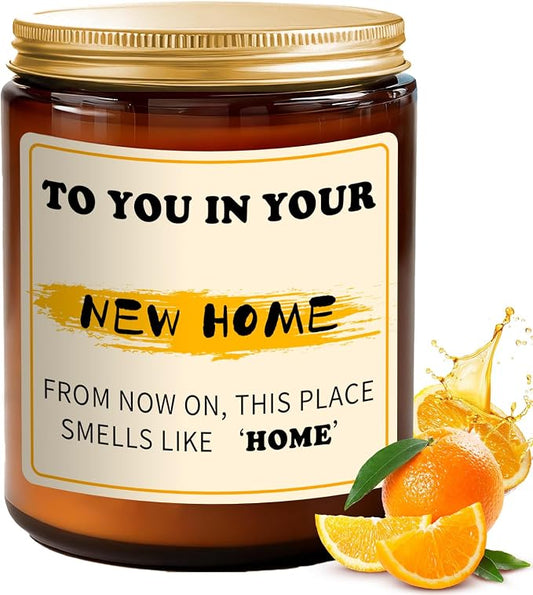 New Home Candle - Housewarming Gifts for New Home Owners, Orange Scented Soy Candle, 7oz Soy Candles for Home Scented, 50 Hours Burn, Perfect House Warming Gift for Couples, Neighbors, Friends