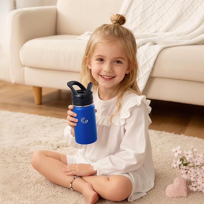 Kids Water Bottle,14oz Stainless Steel Insulated Water Tumbler Leak-Proof,School Water Mug,Small and Portable,Suitable for Boys and Girls to Use(Blue)