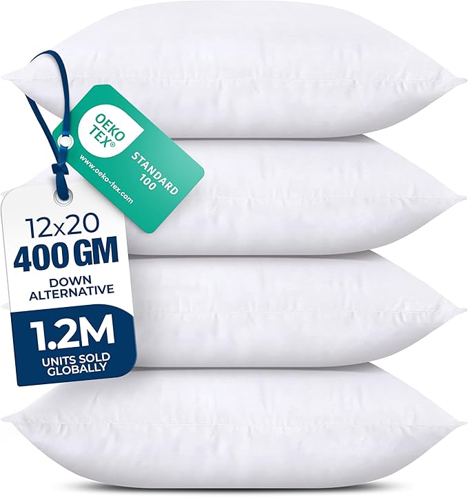 Utopia Bedding Throw Pillows, Decorative 12x20 Pillow Inserts, Set of 4 | Down alternative pillow insert with plush fluffy fill for beds sofas couches and chairs. Suitable for indoor outdoor use.