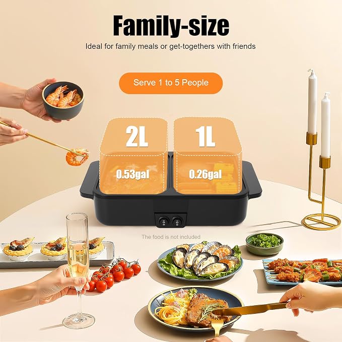Raclette 2-In-1 Electric Hot Pot With Grill, Black | Portable, Safe Reversible Non-Stick Pan, For Boiling & Frying, Korean BBQ