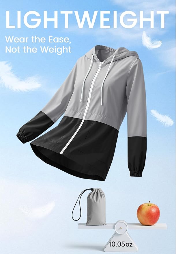 Zando Lightweight Rain Jacket Women Packable Waterproof Raincoat with Hood | Windbreaker Jacket Women, Light Raincoats for Drizzle, Rain Coats for Travel, Hiking and Commute