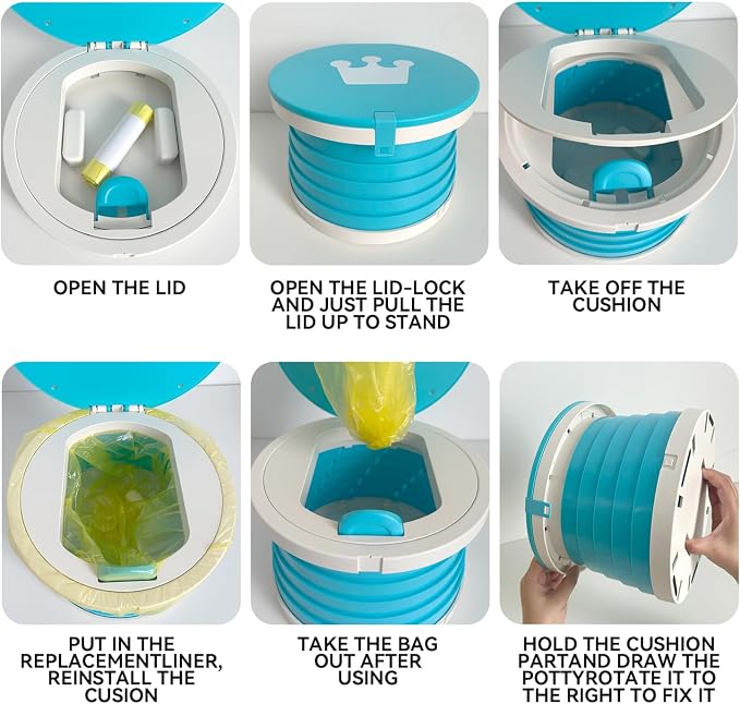 Portable Foldable Toddler Travel Potty - Medium Potty Seat, Emergency Toilet for Car Camping Hiking, Lightweight Potty Chair for Indoor Outdoor Toddler Use(sky blue)