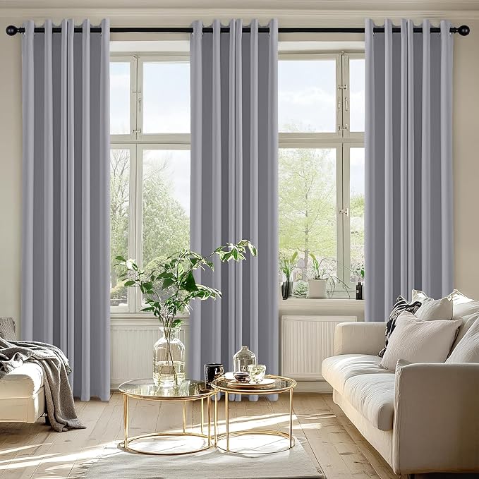 MIULEE Blackout Curtains for Bedroom 2 Panels 40 x 72 Inch Long Silver Grey | Thermal Insulated, Living Room Darkening Grommet Drapes, Noise Reducing, Light Blocking Window Treatments