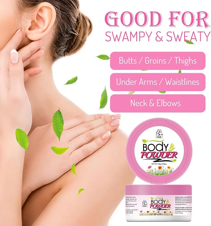 Women's Body Powder for Sweat, Help Reduce Post-Shower Dampness, Talc-Free Body Powder with Puff, Chamomile & Aloe for Soothing, Sweat Absorbs & Anti-Chafing for Sensitive Skin Daily Care, 140g/5oz