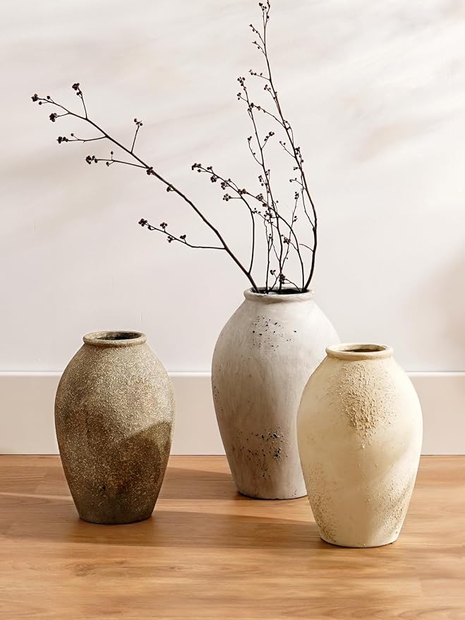 LE TAUCI Ceramic Vase, 11.5 Inch Large Wabi-Sabi Vase, Tall Vase for Home Decor, Living Room Table & Mantel Centerpiece, Watertight & Sturdy, Weathered Stone Greige