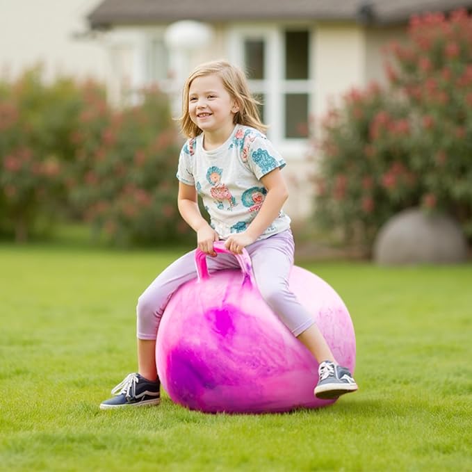 EVERICH TOY Hopper Ball for Kids, 18In Hoppity Hop Ball, Purple Pink Clouds Ride On Bouncy Balls with Handle for Kids, Indoor Outdoor Jumping Hopping Toys for Boys & Girls Gifts with Pump