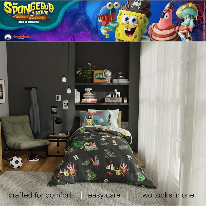 Spongebob Squarepants Movie Kids Bedding Set, Twin Size, Roblox UGC Reward Included – 5-Piece Super Soft Cozy Reversible Comforter & Sheet Set (Officially Licensed Product) by Franco