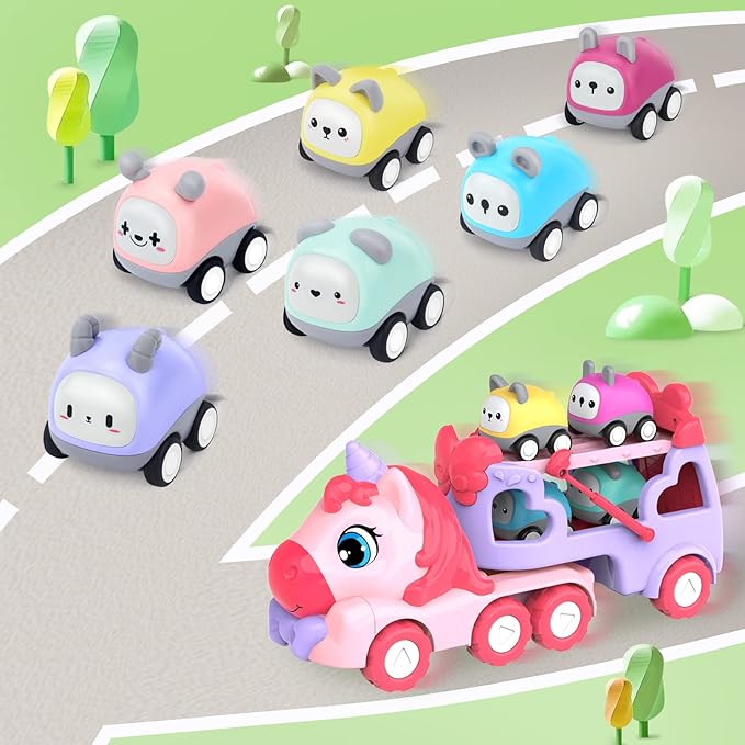 7 in 1 Carrier Truck Cars for Toddlers 1-3,Unicorn Car with Lights & Music,Toddler Girl Toys Age 2-4,Toys for 1 2 3 Year Old Girl Gifts Birthday for Baby Girls