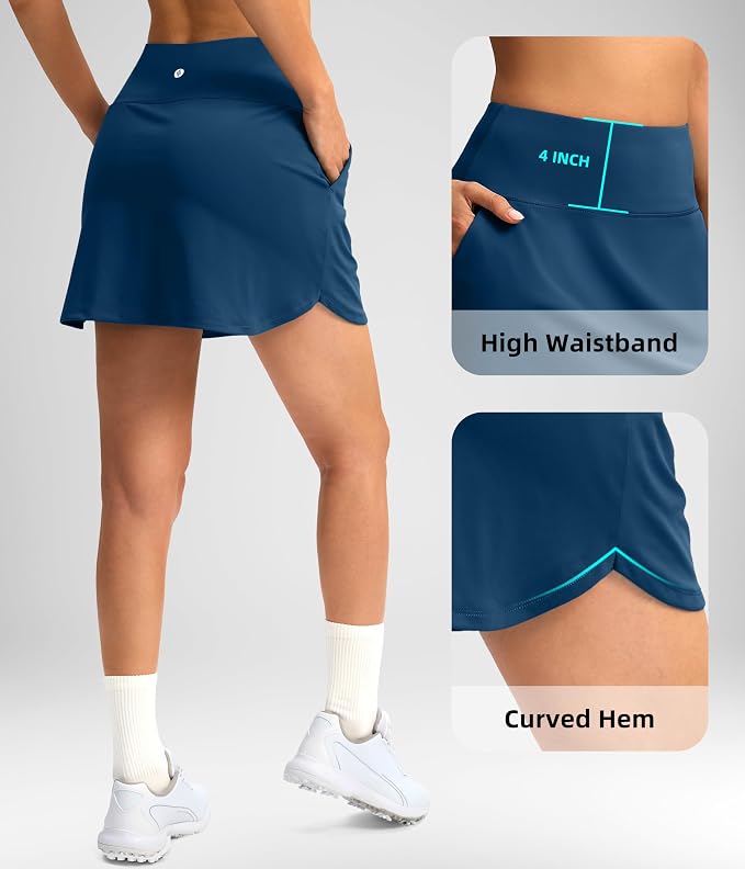 16'' Skorts for Women with 4 Pockets Athletic Tennis Golf Skirt | Built-in Shorts, High Waisted, Stretchy, A Line, Casual, Pickleball, Skort