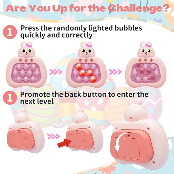 Rabbit Pop Fidget Game Toys, Light Up Fidget Toy with 1 Min Auto-Off Easter Bunny Electric Pop Bubble Game Controller Handheld Sensory Toys Birthday Christmas Easter Gifts for Kids