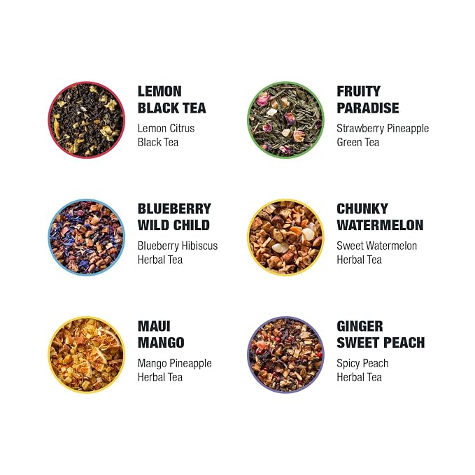 Tiesta Tea - 6-Pack Cold Brew Variety, Loose Leaf, Medium to Non-Caffeinated, Assorted Tea Sample Set, Cold Brew Packets, Each Makes a 64oz Pitcher (Pack of 6)
