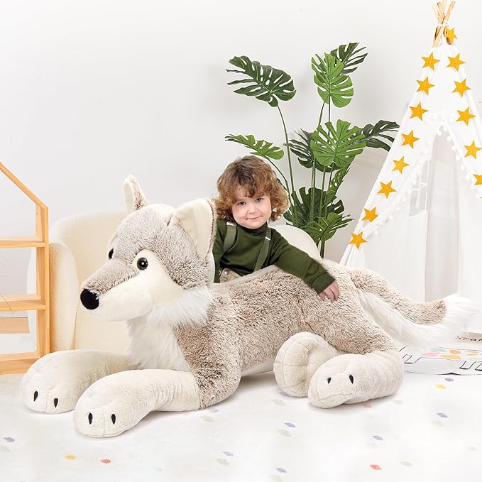 MaoGoLan Large Wolf Stuffed Animal for Boy, Giant Wolf Plush Toy for Girl, Stuffy Coyote for Kid, Realistic Stuffed Coyote Plush Pillow for Baby Shower, Birthday Gifts or Party Favor, 47 inches