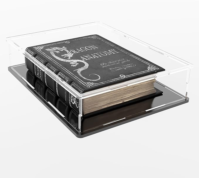 Figure Display Case, Short & Flat Acrylic Case for Collecting Books, Clear Box for Displaying Medals, Stamps, Collectibles and Cards，10.6" L x 8" W x 2.4" H