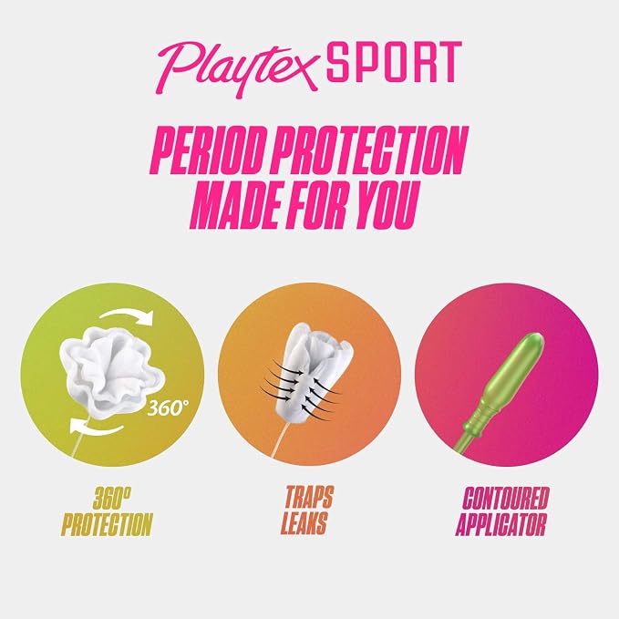 Playtex Sport Tampons, Multipack (24ct Regular/24ct Super Absorbency), Fragrance-Free - 48ct & Sport Tampons, Ultra Absorbency, Fragrance-Free - 36ct