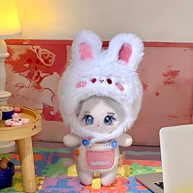 CALEMBOU Plush Doll Clothes, 4 Inches Cute Animal Series Vinyl Plush Doll Clothes, Kawaii Doll Clothes Accessories Set for Birthday Gifts (Cute Rabbit Set)