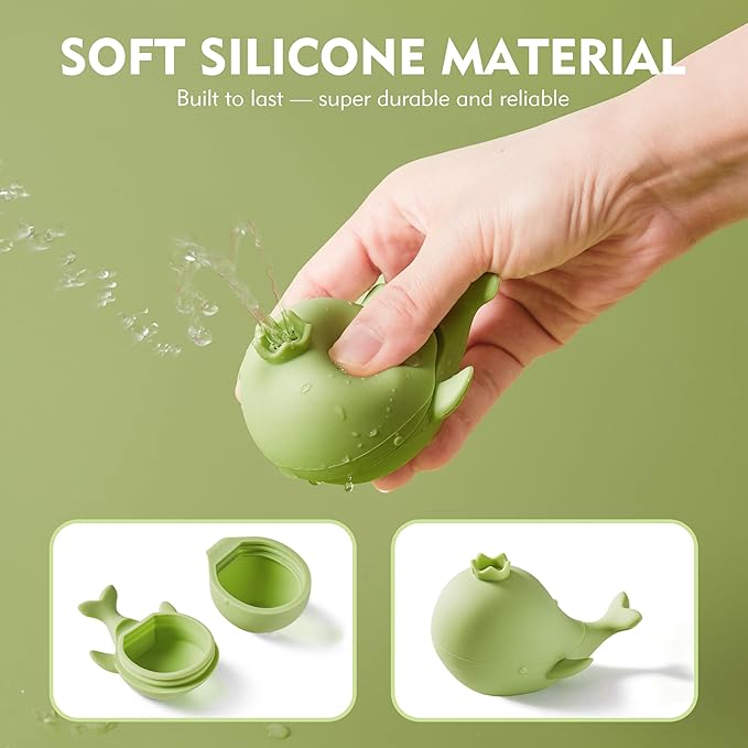 MarcZero Princess Silicone Bath Toys 8Pcs for Toddlers Kids Babies,Bathtub Water Toys,Soft Squeezable Easy-Grip Pool Toys Set (Green)