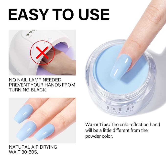 AILLSA Light Blue Nail Dipping Powder 1 Oz | Dip Powders Colors for DIY Manicure Salon at Home Easy to Use Nail Powder for Valentine's Day Gift