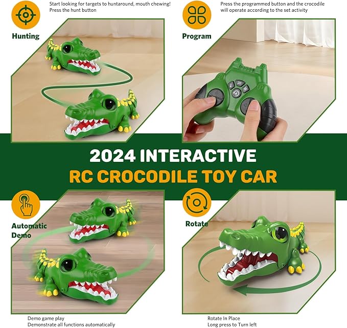 Remote Control Crocodile Toy Car, [2025 NEW] Rechargeable 2.4GHz RC Alligator Robot with Realistic Biting Action, 3-in-1 Prank Game & Interactive Car - Fun Birthday Gift for Boys & Girls Ages 3-10