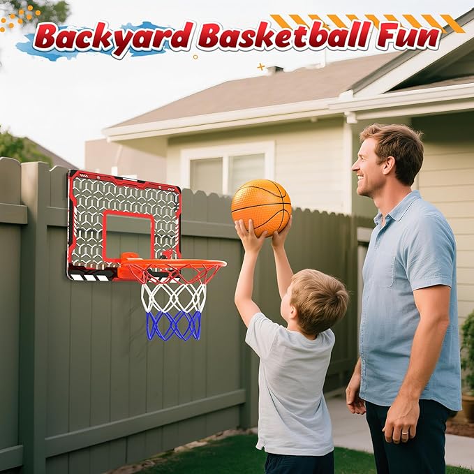 EagleStone Mini Indoor Basketball Hoop with Scoreboard,4 Balls & Pump,Over The Door Bedroom Office Basketball Hoop for 6 7 8 9 10 11 12+ Year Old Kids Boys