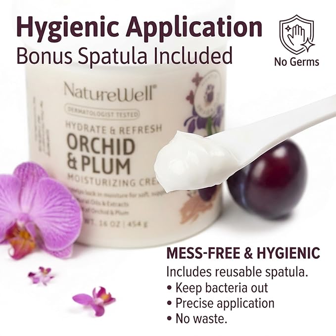 NATURE WELL Orchid & Plum Hydrate & Refresh Moisturizing Body Cream, Infused with Natural Oils & Extracts, Non-Greasy, Lightweight Texture, Helps Lock in Moisture for Soft, Silky, & Supple Skin,16 Oz