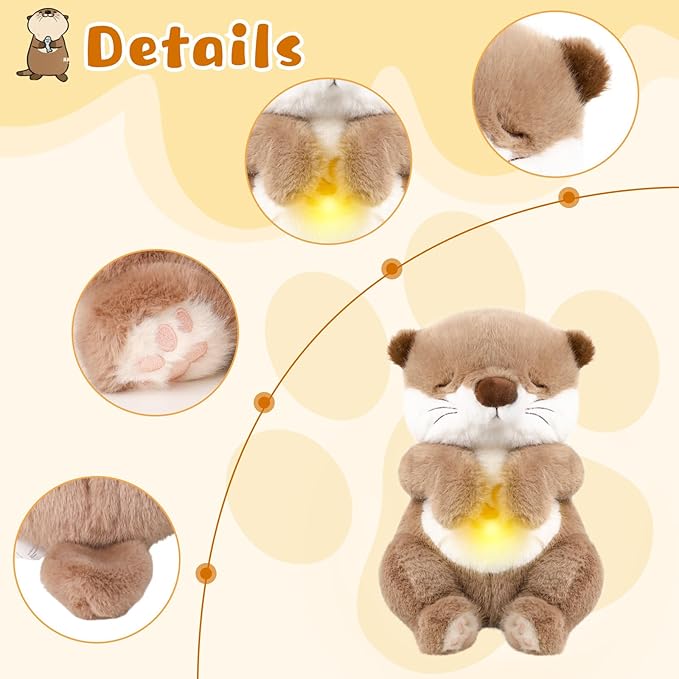 Baby Comfort Otter Breathing Stuffed Animal Buddy-Fur Real Pets Plush Sound Machine with Music, Warm Lights, Anxiety Relief for Kids & Adult | Peluche Que Respira