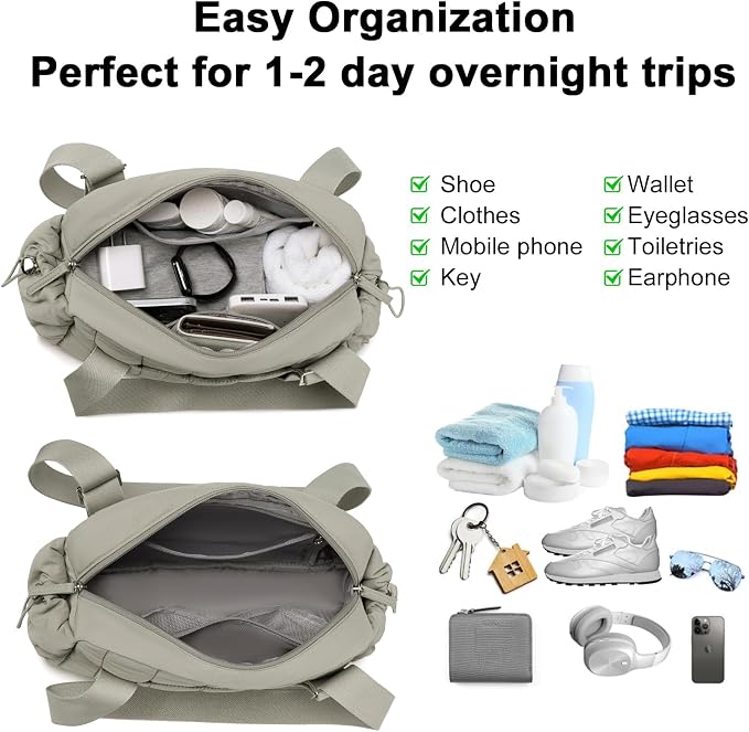 CAMTOP Mini Gym Bag for Women, Small Gym Tote Bag Puffy Quilted Sports Duffel Bag with Wet Compartment and Coin Purse Duffel Bags Dance Yoga Workout Bag for Gifts (Green, Mini-12.6")