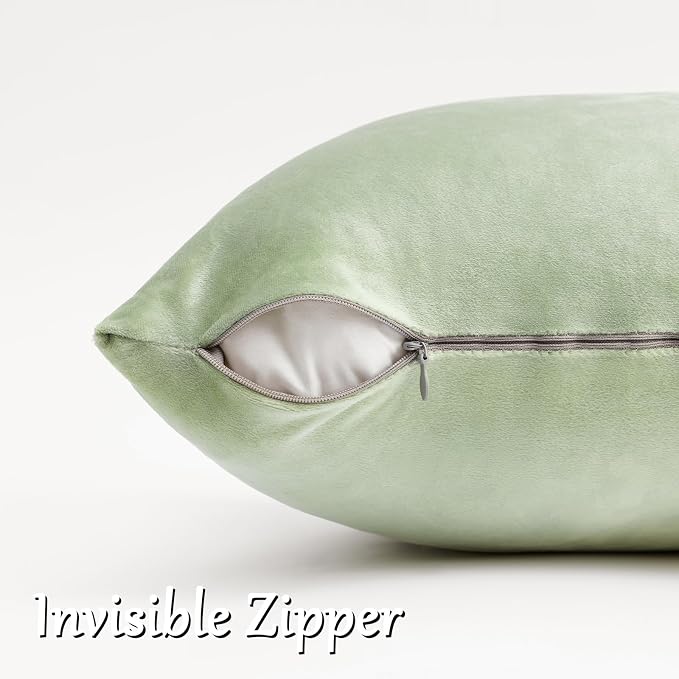 GIGIZAZA Sage Green Velvet Throw Pillow Covers 16x16 Pack of 2 | Decorative Pillows for Couch Sofa,280gsm Soft Textured Fabric,Modern Square Pillowcases,Luxury Cushion Covers