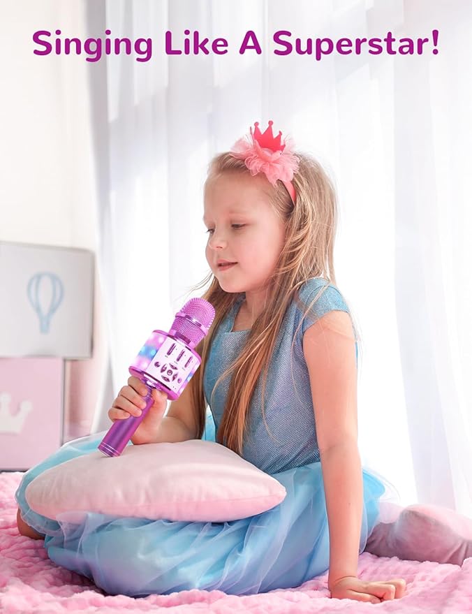 Amazmic Toys for Girls, Kids Karaoke Microphone Toddler Microphone for Kids with Lights, for Girls, Birthday New Year Party Boys Toy Age 3 4 5 6 7 8+(Light Purple)