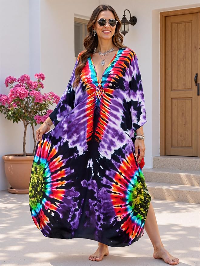 Mumu Dresses for Women Plus Size, Bohemian Kaftan Beach Cover Up Long Maxi Nightgown Soft Loungewear