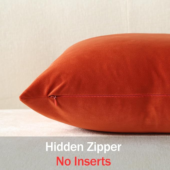 Lumbar Pillow Covers 12x20 Burnt Orange: Pack of 2 Cozy Soft Velvet Rectangular Modern Luxury Decorative Throw Pillow Cases for Sofa Couch Living Room Bed Home Decor