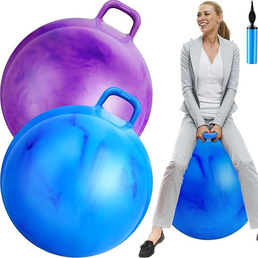 Lewtemi 2 Pcs 20 Inch Big Hopper Ball Jumping Hopping Inflatable Bouncing Ball with Handle and Air Pump for Adults Carnival Outdoor Sports Game(Gradient Purple, Gradient Blue)