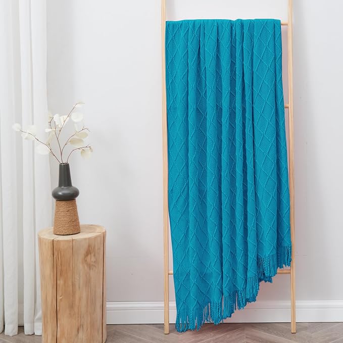 inhand Teal Knitted Throw Blanket for Couch and Bed, 60"x80" | Soft Living Room Home Decor Knitted Twin Size Blanket, Outdoor Lightweight Breathable Summer, Farmhouse Warm Woven Decorative