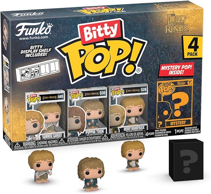 Funko Bitty POP! Lord of the Rings - Samwise, 4-Pack and A Surprise Mystery Mini Figure - 0.9 Inch (2.2 Cm) - Lord of the Rings Collectable - Stackable Display Shelf Included - Gift Idea