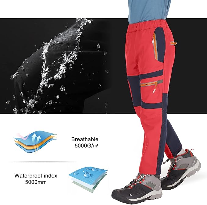 linlon Kids Boy's Snow Waterproof Pants Youth Fleece Lind Hiking Softshell Warm Insulated Trousers