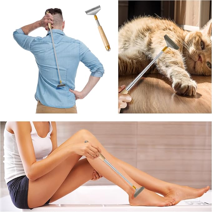 Oversize Back Scratcher Extendable, Backscratchers for Men Women with Wooden Handle/Steel Massage Roller/Wider Claw, Sturdy Manual Body Scratcher Massager