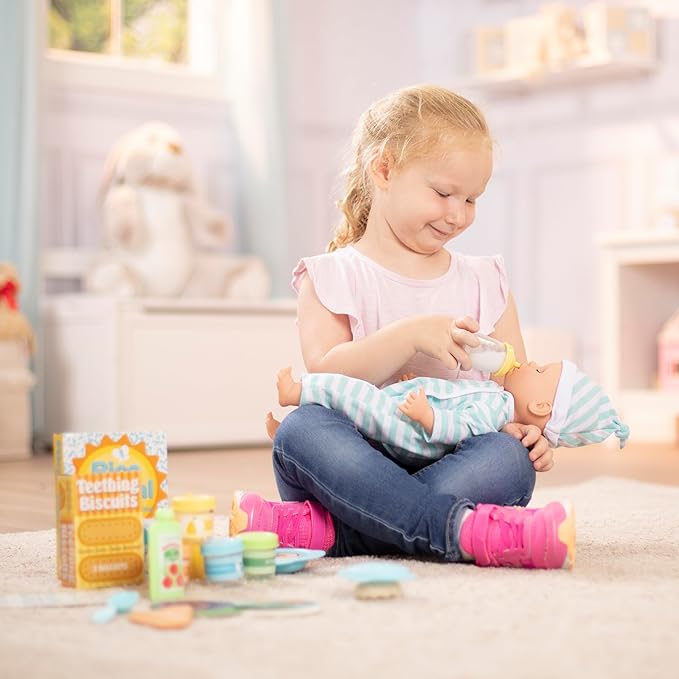 Melissa & Doug Mine to Love Mealtime Play Set for Dolls with Bottle, Pretend Baby Food Jars, Snack Pouch, More (24 pcs)