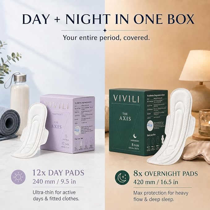 Day & Night Pads Combo XXL Overnight 16.5" + Regular 9.5" Wings | 8ct XXL Overnight 16.5" + 12ct Regular 9.5" wings. 17x drier than cotton, plant-based, unscented, sensitive skin, 20ct