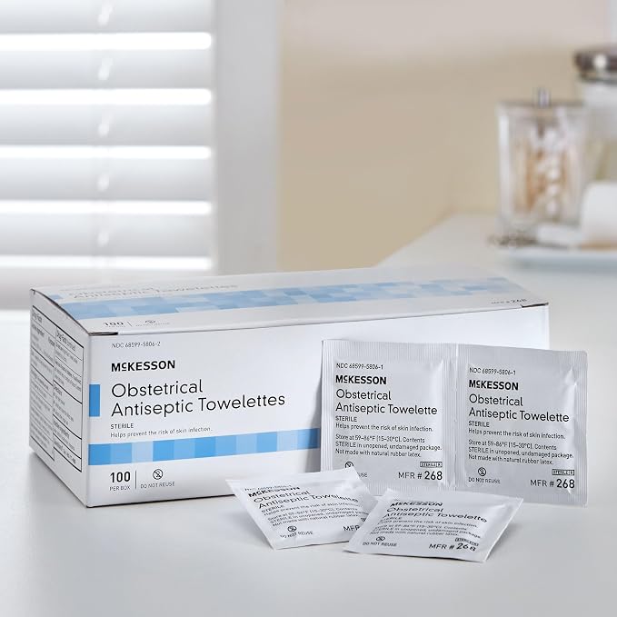 McKesson Obstetrical Antiseptic Towelettes Wipes, Sterile, Individual Packet, Clean Scent, 100 Count, 1 Pack
