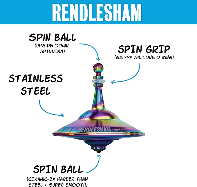 UFO Tops Rendlesham - Metal Spinning Fidget Toy Top - Inspired by The Documented 1980 UFO Sighting in Rendlesham, England - Stainless Steel