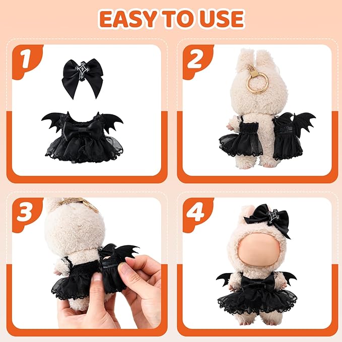 Clothes for labbuu Dolls - Cute Outfit for 6 3/4 Inch (17cm) labbuu Accessories, 2-Piece Doll Clothes Black (Doll Not Included) - Perfect for Collectors and Dress-Up (Halloween Bat Dress Set A)