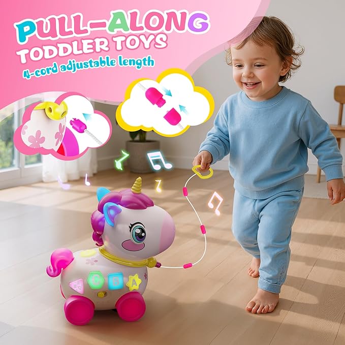 Unicorn Toys for 1 Year Old Girl Gifts, Musical Educational Baby Toy 6-12-18 Month, 1st Birthday Gift for 1 Year Old Girl Toys, Bilingual Learning Present for 7 8 9 10 12 Month